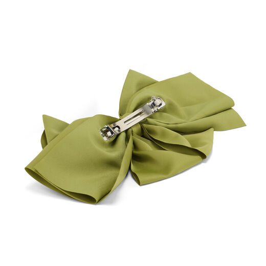 Green satin bow hair clip